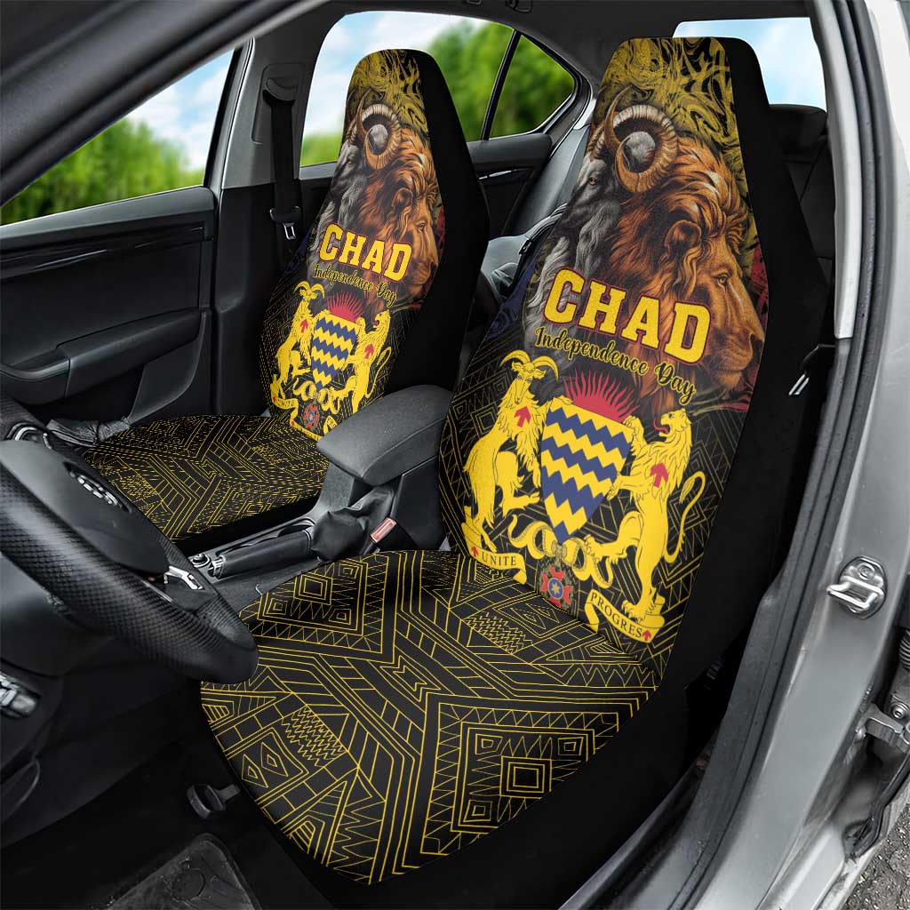 Chad Independence Day 1960 Car Seat Cover Tchad Goat and Lion African Pattern