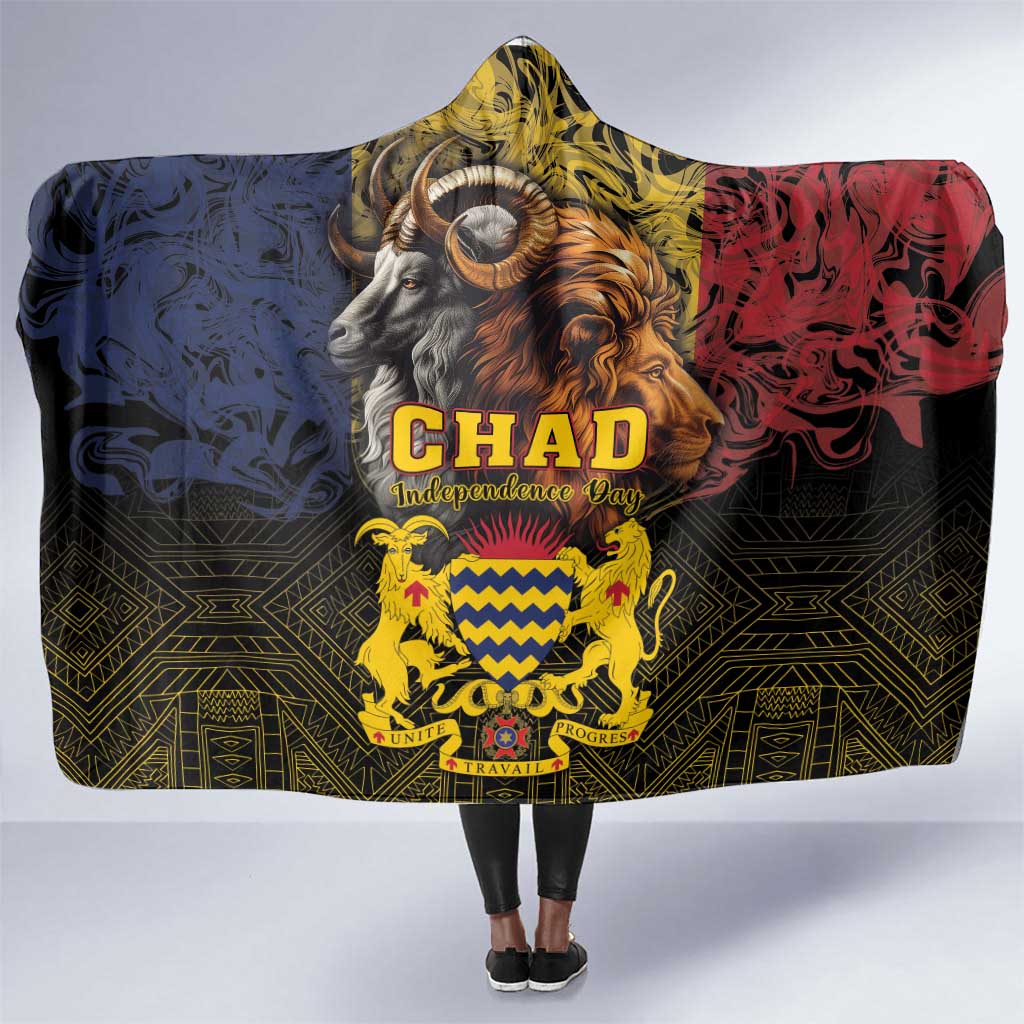 Chad Independence Day 1960 Hooded Blanket Tchad Goat and Lion African Pattern