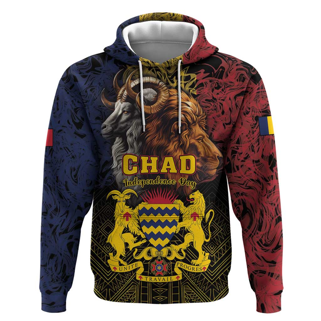 Chad Independence Day 1960 Hoodie Tchad Goat and Lion African Pattern