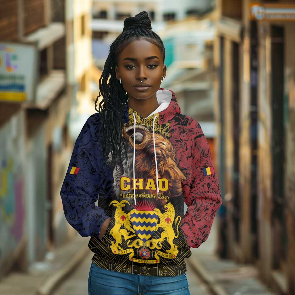 Chad Independence Day 1960 Hoodie Tchad Goat and Lion African Pattern