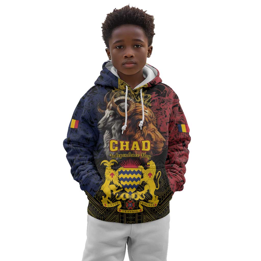 Chad Independence Day 1960 Kid Hoodie Tchad Goat and Lion African Pattern