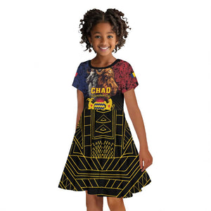 Chad Independence Day 1960 Kid Short Sleeve Dress Tchad Goat and Lion African Pattern