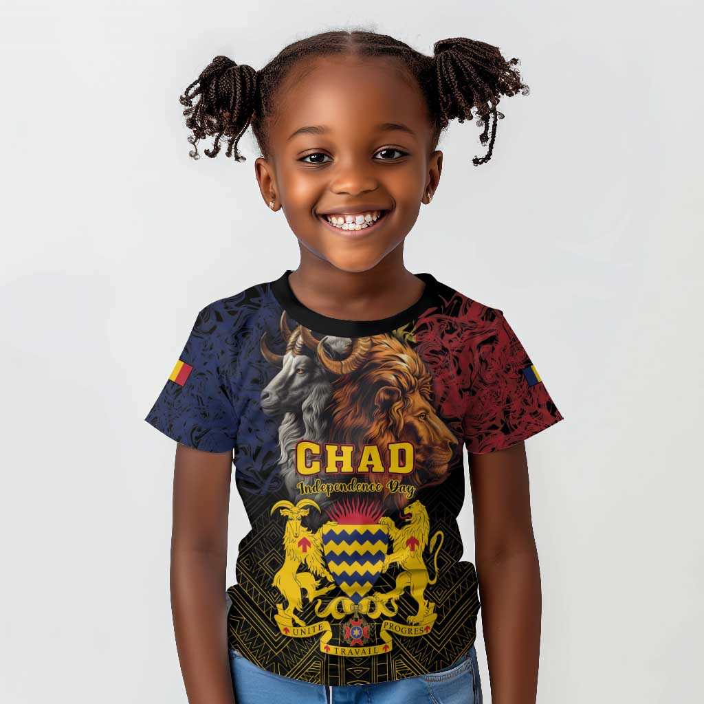 Chad Independence Day 1960 Kid T shirt Tchad Goat and Lion African Pattern