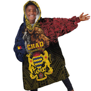 Chad Independence Day 1960 KId Wearable Blanket Hoodie Tchad Goat and Lion African Pattern