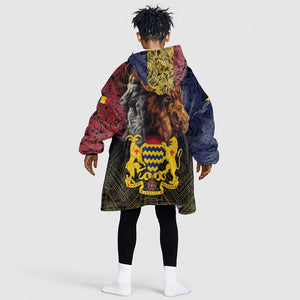 Chad Independence Day 1960 KId Wearable Blanket Hoodie Tchad Goat and Lion African Pattern