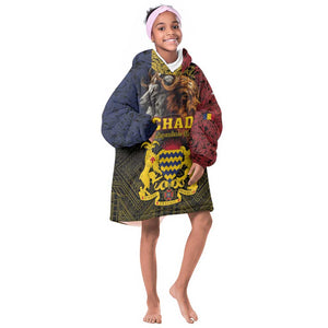 Chad Independence Day 1960 KId Wearable Blanket Hoodie Tchad Goat and Lion African Pattern