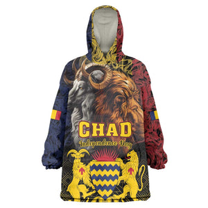 Chad Independence Day 1960 KId Wearable Blanket Hoodie Tchad Goat and Lion African Pattern