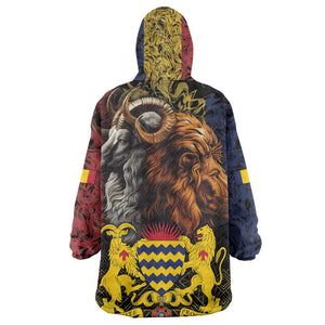 Chad Independence Day 1960 KId Wearable Blanket Hoodie Tchad Goat and Lion African Pattern