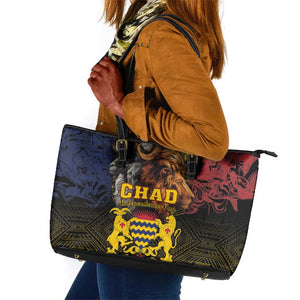 Chad Independence Day 1960 Leather Tote Bag Tchad Goat and Lion African Pattern