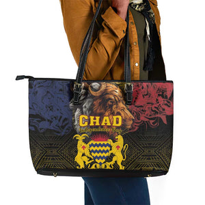 Chad Independence Day 1960 Leather Tote Bag Tchad Goat and Lion African Pattern