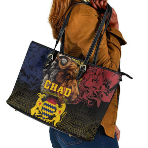 Chad Independence Day 1960 Leather Tote Bag Tchad Goat and Lion African Pattern