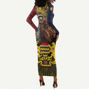 Chad Independence Day 1960 Long Sleeve Bodycon Dress Tchad Goat and Lion African Pattern