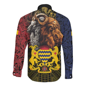 Chad Independence Day 1960 Long Sleeve Button Shirt Tchad Goat and Lion African Pattern