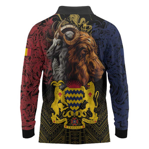 Chad Independence Day 1960 Long Sleeve Polo Shirt Tchad Goat and Lion African Pattern