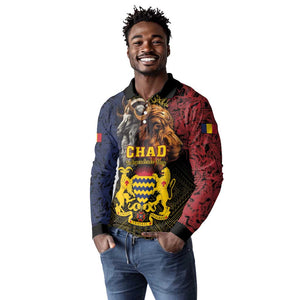 Chad Independence Day 1960 Long Sleeve Polo Shirt Tchad Goat and Lion African Pattern