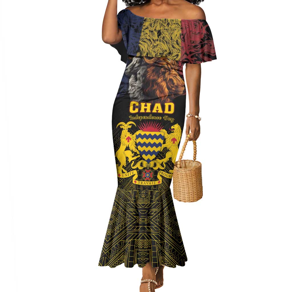 Chad Independence Day 1960 Mermaid Dress Tchad Goat and Lion African Pattern