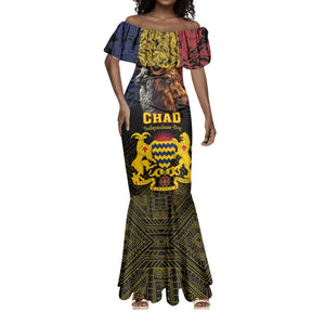 Chad Independence Day 1960 Mermaid Dress Tchad Goat and Lion African Pattern