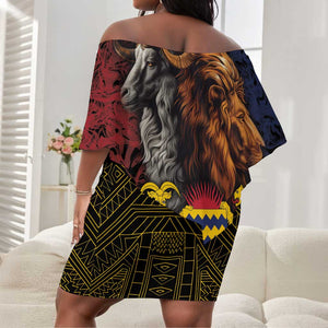 Chad Independence Day 1960 Off Shoulder Short Dress Tchad Goat and Lion African Pattern