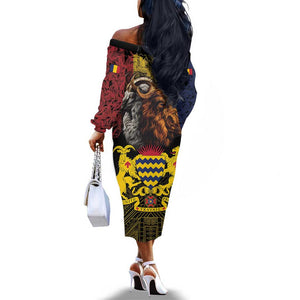 Chad Independence Day 1960 Off The Shoulder Long Sleeve Dress Tchad Goat and Lion African Pattern