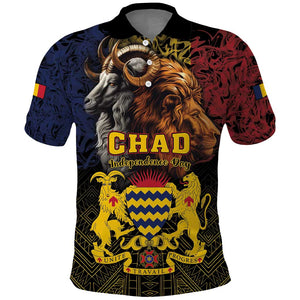 Chad Independence Day 1960 Polo Shirt Tchad Goat and Lion African Pattern