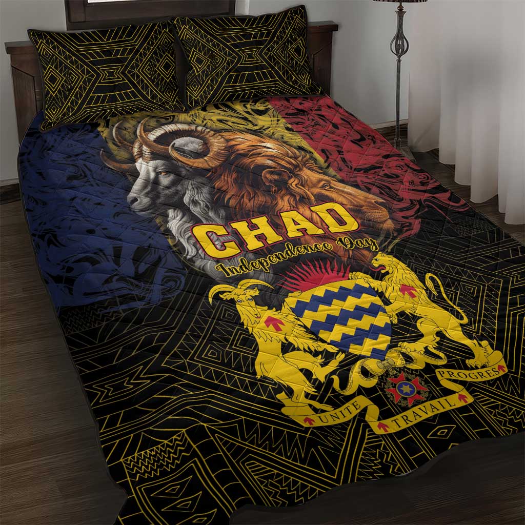 Chad Independence Day 1960 Quilt Bed Set Tchad Goat and Lion African Pattern