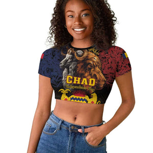 Chad Independence Day 1960 Raglan Cropped T shirt Tchad Goat and Lion African Pattern