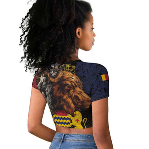 Chad Independence Day 1960 Raglan Cropped T shirt Tchad Goat and Lion African Pattern