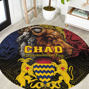 Chad Independence Day 1960 Round Carpet Tchad Goat and Lion African Pattern