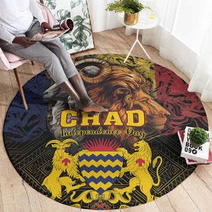 Chad Independence Day 1960 Round Carpet Tchad Goat and Lion African Pattern