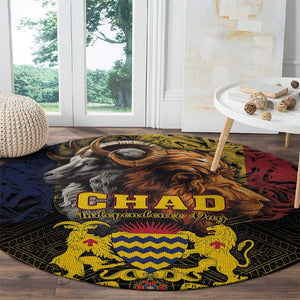 Chad Independence Day 1960 Round Carpet Tchad Goat and Lion African Pattern