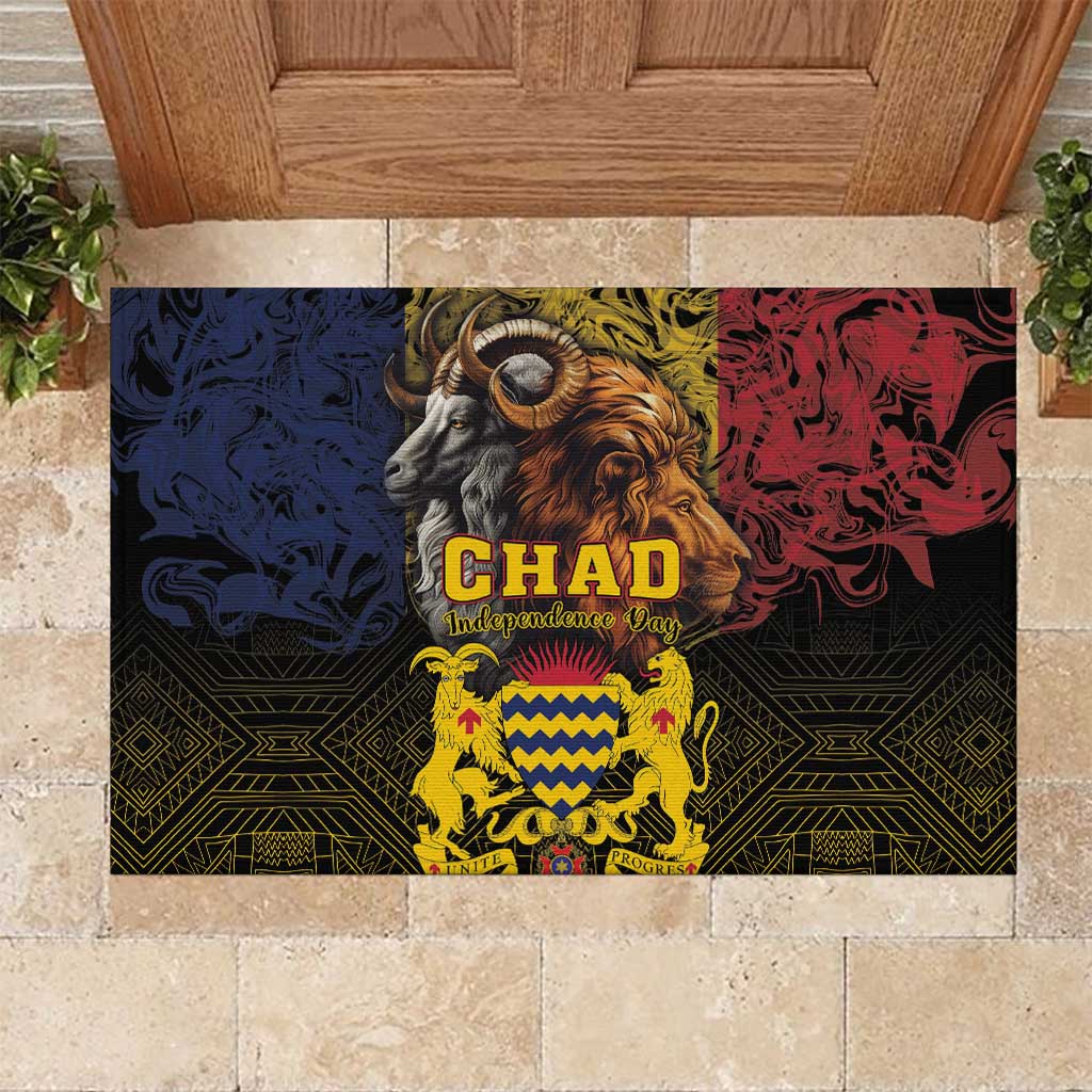 Chad Independence Day 1960 Rubber Doormat Tchad Goat and Lion African Pattern