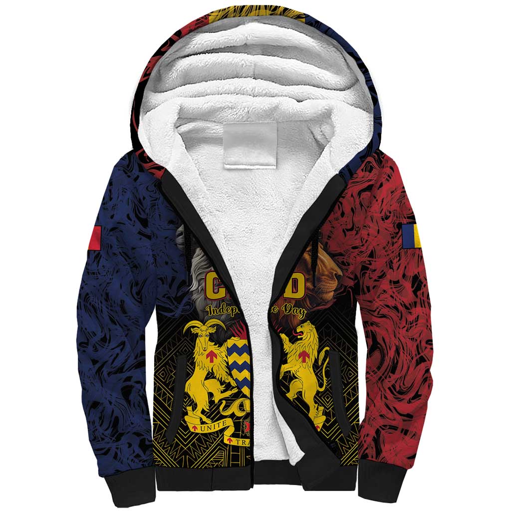 Chad Independence Day 1960 Sherpa Hoodie Tchad Goat and Lion African Pattern