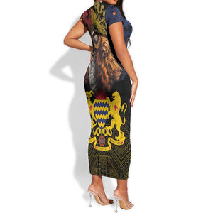 Chad Independence Day 1960 Short Sleeve Bodycon Dress Tchad Goat and Lion African Pattern