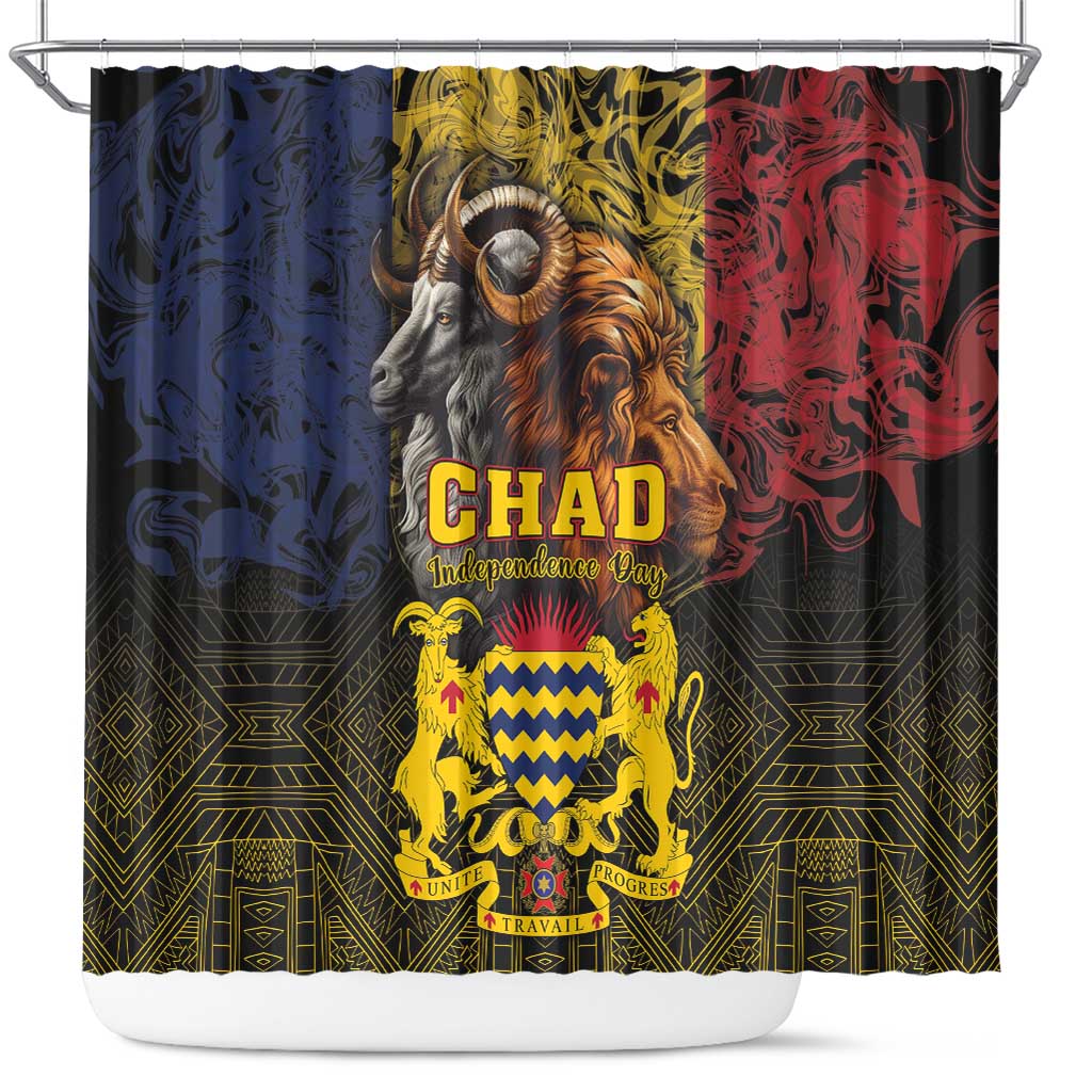 Chad Independence Day 1960 Shower Curtain Tchad Goat and Lion African Pattern