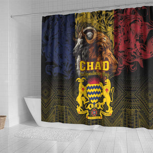 Chad Independence Day 1960 Shower Curtain Tchad Goat and Lion African Pattern