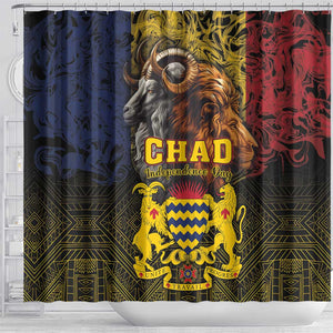 Chad Independence Day 1960 Shower Curtain Tchad Goat and Lion African Pattern