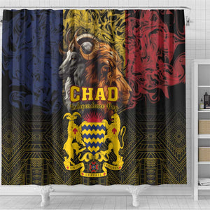 Chad Independence Day 1960 Shower Curtain Tchad Goat and Lion African Pattern