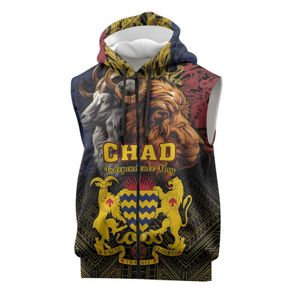 Chad Independence Day 1960 Sleeveless Zip Hoodie Tchad Goat and Lion African Pattern - African Pride