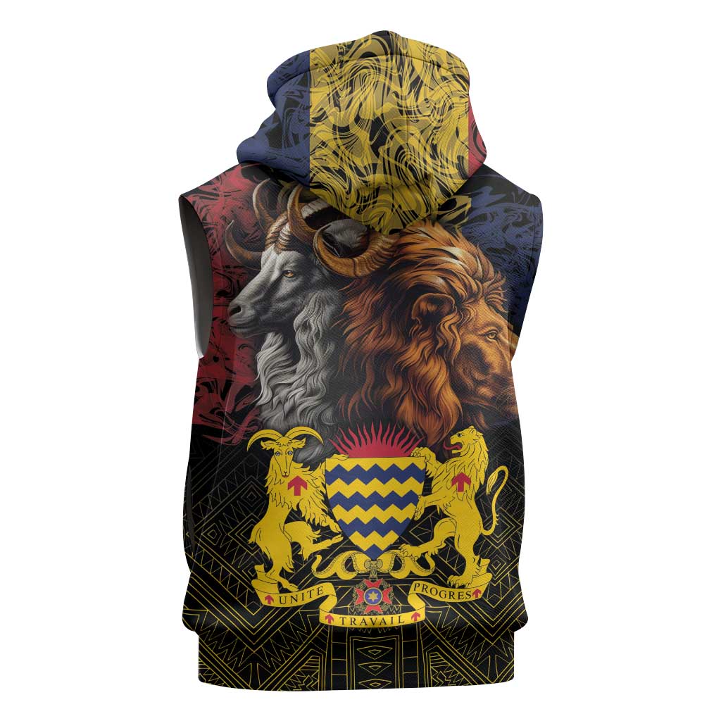 Chad Independence Day 1960 Sleeveless Zip Hoodie Tchad Goat and Lion African Pattern - African Pride