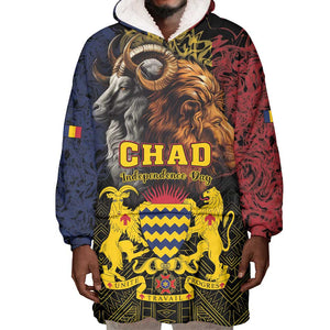 Chad Independence Day 1960 Wearable Blanket Hoodie Tchad Goat and Lion African Pattern