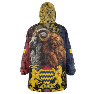 Chad Independence Day 1960 Wearable Blanket Hoodie Tchad Goat and Lion African Pattern