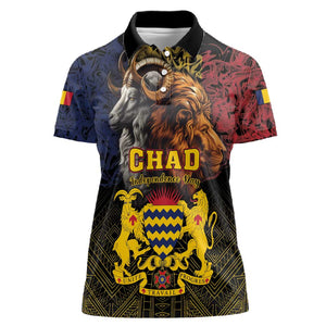 Chad Independence Day 1960 Women Polo Shirt Tchad Goat and Lion African Pattern