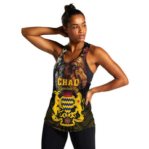 Chad Independence Day 1960 Women Racerback Tank Tchad Goat and Lion African Pattern