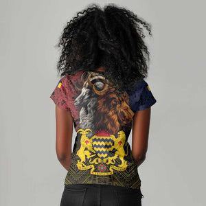 Chad Independence Day 1960 Women V-Neck T-Shirt Tchad Goat and Lion African Pattern