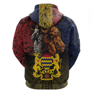 Chad Independence Day 1960 Zip Hoodie Tchad Goat and Lion African Pattern