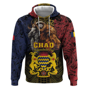 Chad Independence Day 1960 Zip Hoodie Tchad Goat and Lion African Pattern