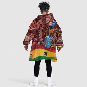 Panafest KId Wearable Blanket Hoodie Ghana Tropical African Pattern