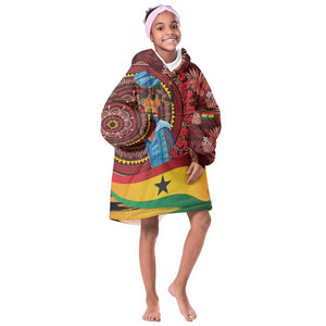 Panafest KId Wearable Blanket Hoodie Ghana Tropical African Pattern