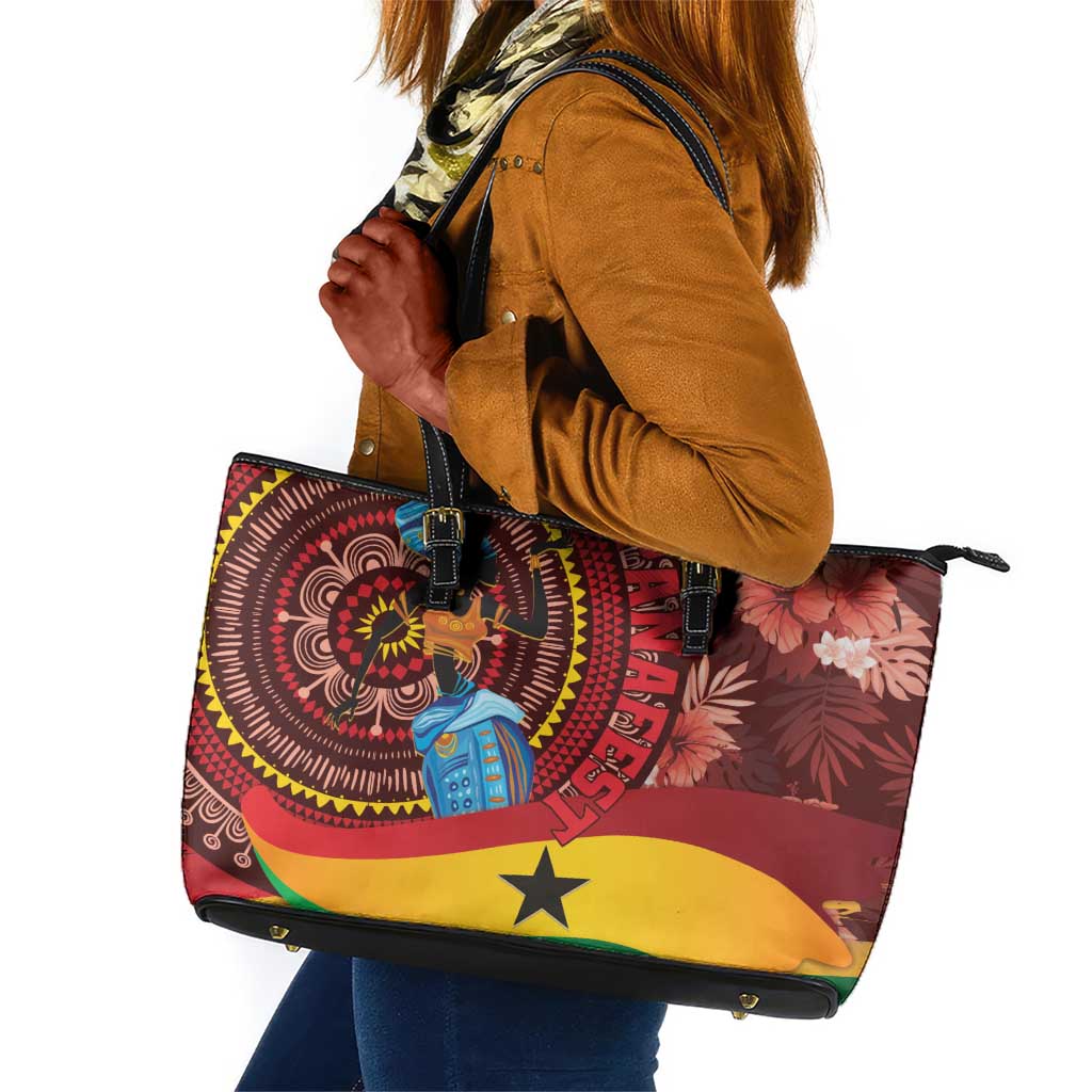 Panafest Leather Tote Bag Ghana Tropical African Pattern