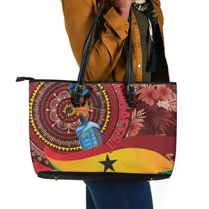 Panafest Leather Tote Bag Ghana Tropical African Pattern